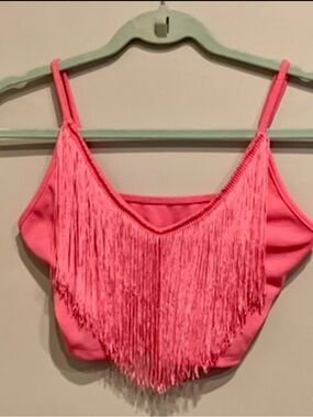 Pink fringe crop top